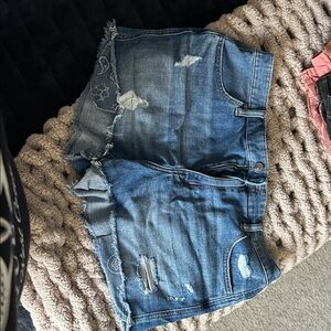 aerie Distressed Medium Blue Denim Jean Shorts